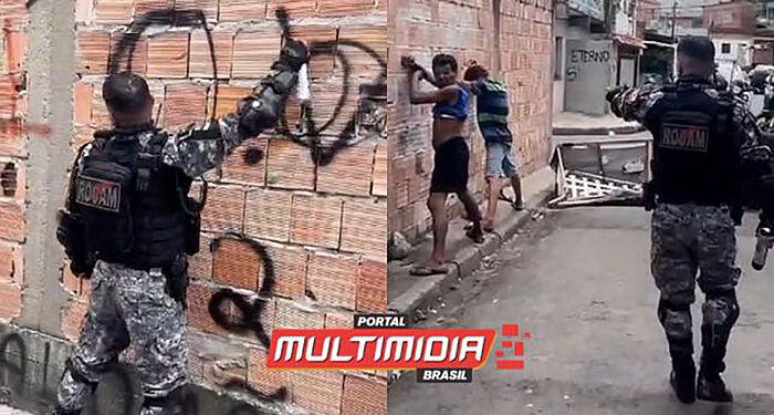 Vídeo – Rocam usa tinta spray para cobrir pichação feita por traficantes do CV