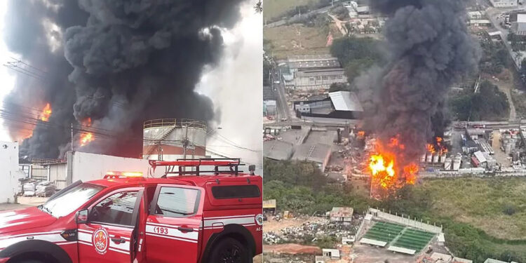Incêndio em fábrica de solvente tem explosões e pode durar vários dias em SP